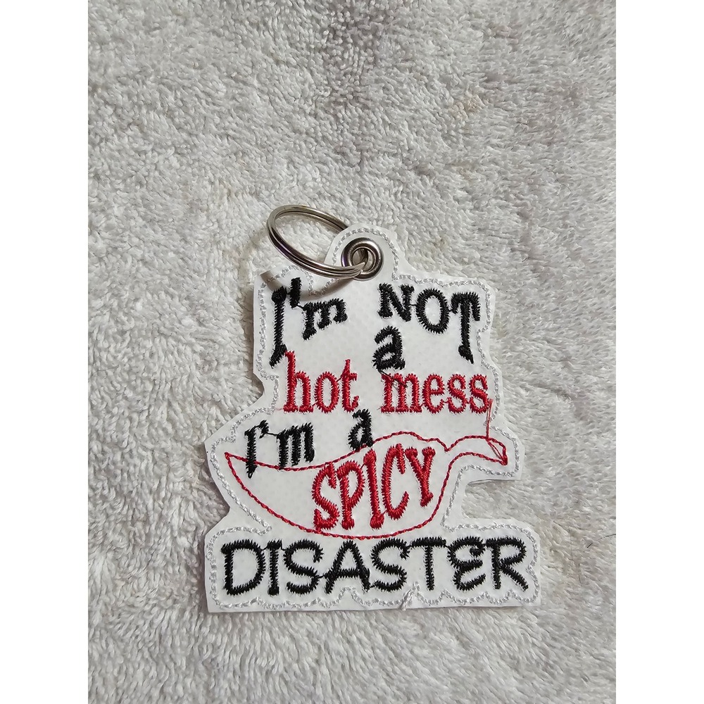 Spicy Disaster Keychain Embroidered Funny Hot Mess Keyring Bag Charm Gift‎